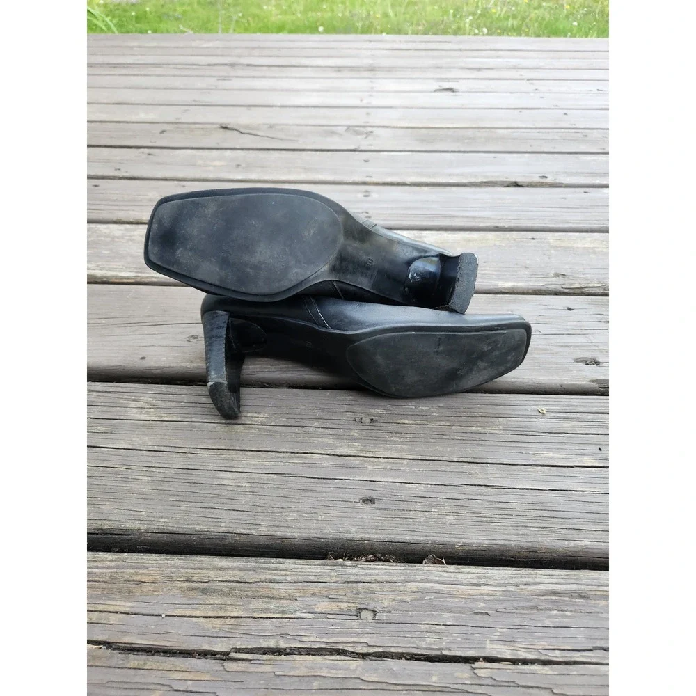 Vintage 90s Bandolino Urbane Ankle Boots Black Leather Square Toe Block Heel 9.5